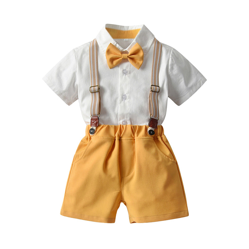 2 Pieces Set Baby Kid Boys Birthday Party Solid Color Bow Shirts And Shorts Suits Wholesale 220302208