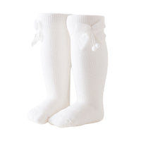 Load image into Gallery viewer, Girls Solid Color Bow Muslin&amp;Ribbed Accessories Socks Wholesale 22030221
