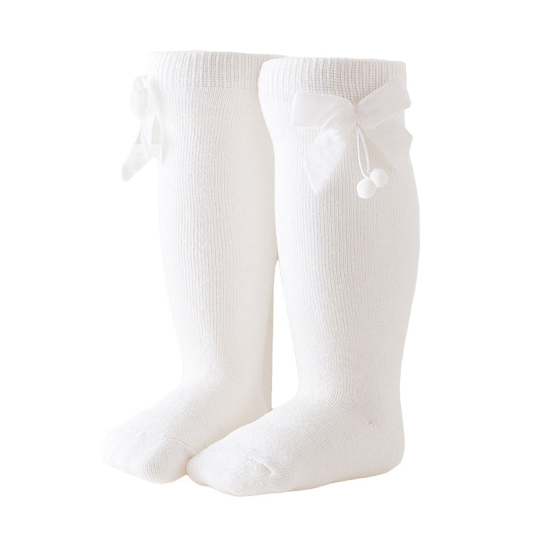 Girls Solid Color Bow Muslin&Ribbed Accessories Socks Wholesale 22030221