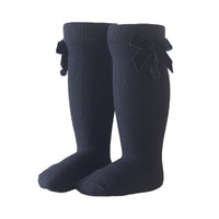 Load image into Gallery viewer, Girls Solid Color Bow Muslin&amp;Ribbed Accessories Socks Wholesale 22030221
