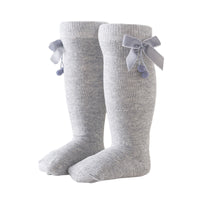 Load image into Gallery viewer, Girls Solid Color Bow Muslin&amp;Ribbed Accessories Socks Wholesale 22030221
