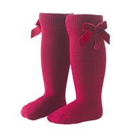 Load image into Gallery viewer, Girls Solid Color Bow Muslin&amp;Ribbed Accessories Socks Wholesale 22030221
