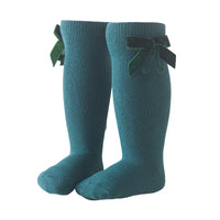 Load image into Gallery viewer, Girls Solid Color Bow Muslin&amp;Ribbed Accessories Socks Wholesale 22030221
