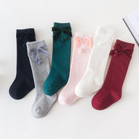 Load image into Gallery viewer, Girls Solid Color Bow Muslin&amp;Ribbed Accessories Socks Wholesale 22030221
