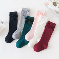 Load image into Gallery viewer, Girls Solid Color Bow Muslin&amp;Ribbed Accessories Socks Wholesale 22030221

