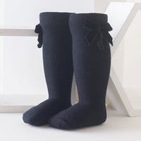 Load image into Gallery viewer, Girls Solid Color Bow Muslin&amp;Ribbed Accessories Socks Wholesale 22030221
