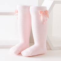 Load image into Gallery viewer, Girls Solid Color Bow Muslin&amp;Ribbed Accessories Socks Wholesale 22030221
