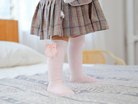 Load image into Gallery viewer, Girls Solid Color Bow Muslin&amp;Ribbed Accessories Socks Wholesale 22030221
