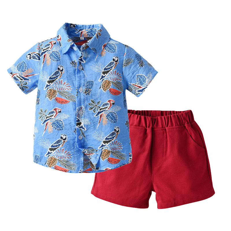 2 Pieces Set Baby Kid Boys Plant Print T-Shirts And Solid Color Shorts Wholesale 220302210