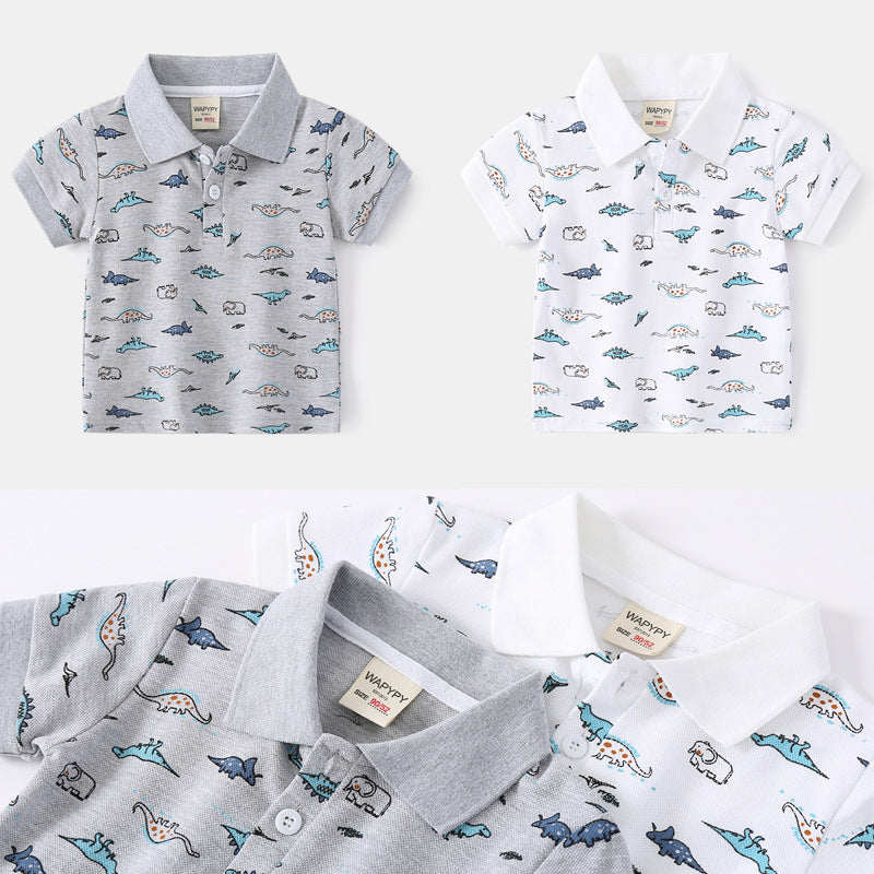 Baby Kid Boys Dinosaur Cartoon Print Polo Shirts Wholesale 220302214