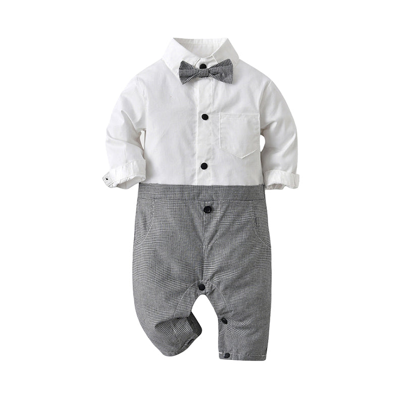 Baby Boys Color-blocking Bow Jumpsuits Wholesale 220302217