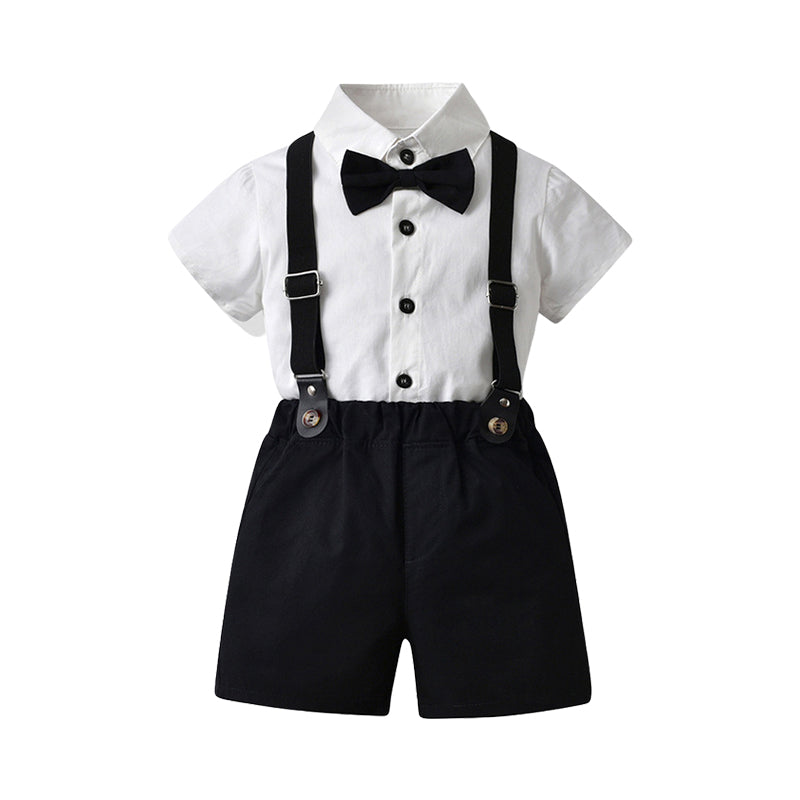 2 Pieces Set Baby Kid Boys Birthday Party Bow Shirts And Solid Color Rompers Wholesale 220302219