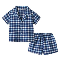 Load image into Gallery viewer, 2 Pieces Set Baby Kid Unisex Checked Shirts And Shorts Sleepwears Wholesale 220302220
