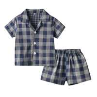 Load image into Gallery viewer, 2 Pieces Set Baby Kid Unisex Checked Shirts And Shorts Sleepwears Wholesale 220302220
