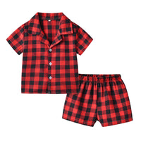 Load image into Gallery viewer, 2 Pieces Set Baby Kid Unisex Checked Shirts And Shorts Sleepwears Wholesale 220302220
