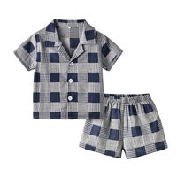 Load image into Gallery viewer, 2 Pieces Set Baby Kid Unisex Checked Shirts And Shorts Sleepwears Wholesale 220302220
