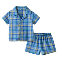 Load image into Gallery viewer, 2 Pieces Set Baby Kid Unisex Checked Shirts And Shorts Sleepwears Wholesale 220302220

