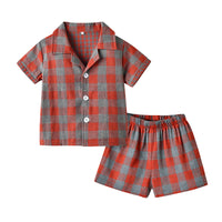 Load image into Gallery viewer, 2 Pieces Set Baby Kid Unisex Checked Shirts And Shorts Sleepwears Wholesale 220302220
