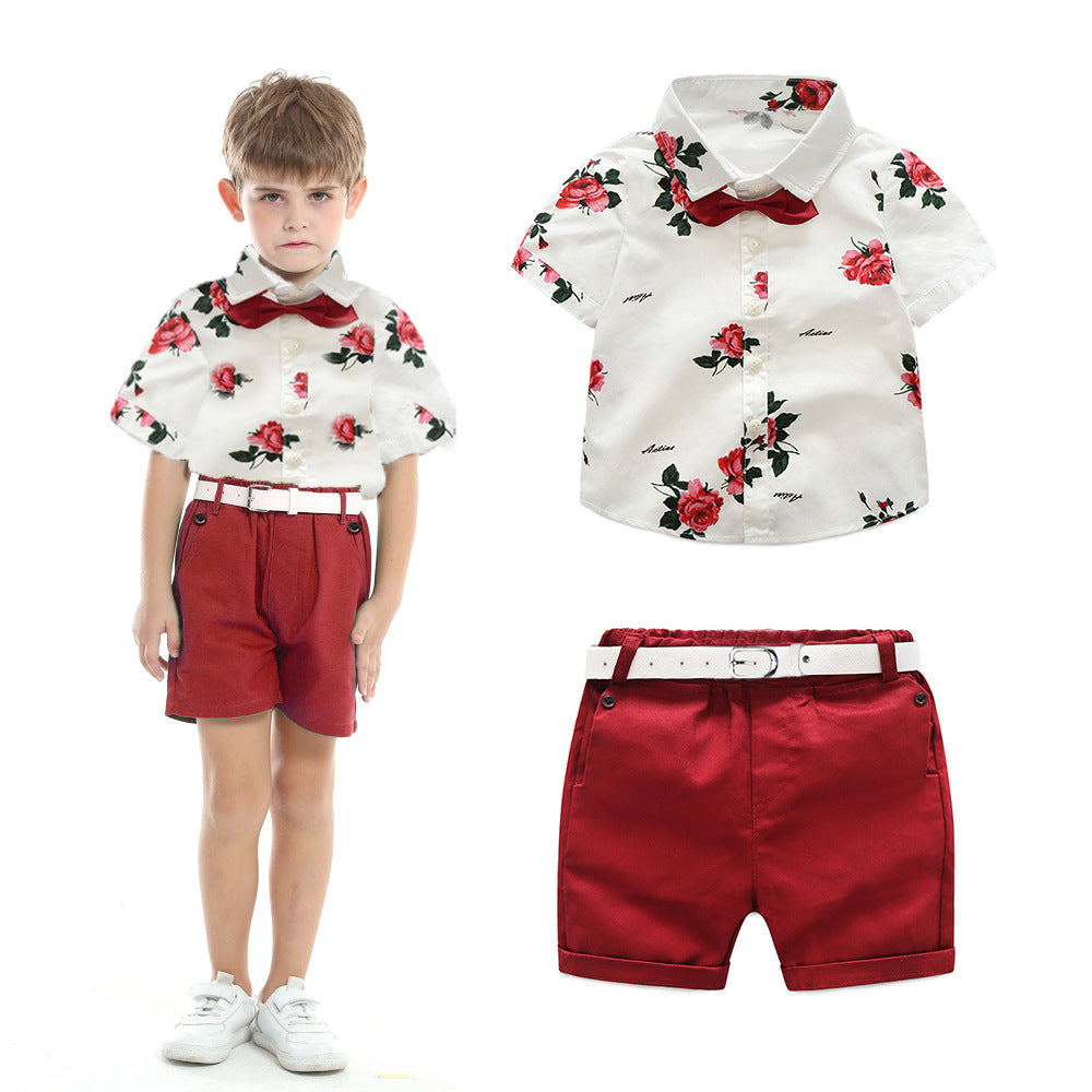 2 Pieces Set Baby Kid Boys Flower Shirts And Solid Color Shorts Wholesale 220302224