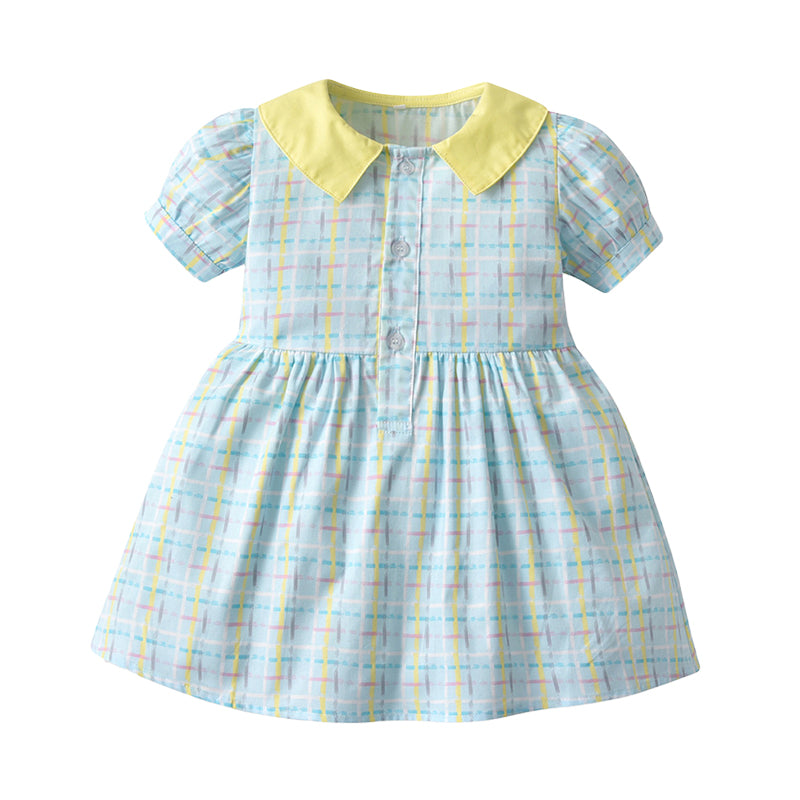 Baby Kid Girls Flower Checked Print Dresses Wholesale 220302231