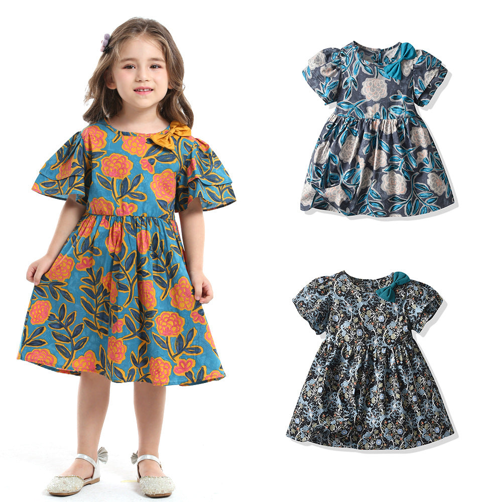 Baby Kid Girls Flower Checked Print Dresses Wholesale 220302231