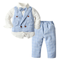 Load image into Gallery viewer, 3 Pieces Set Baby Kid Boys Dressy Bow Shirts Checked Vests Waistcoats And Suits Trousers Wholesale 220302236
