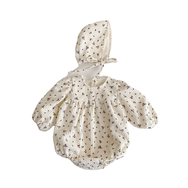 Baby Girls Flower Muslin&Ribbed Print Rompers Accessories Wholesale 220302238