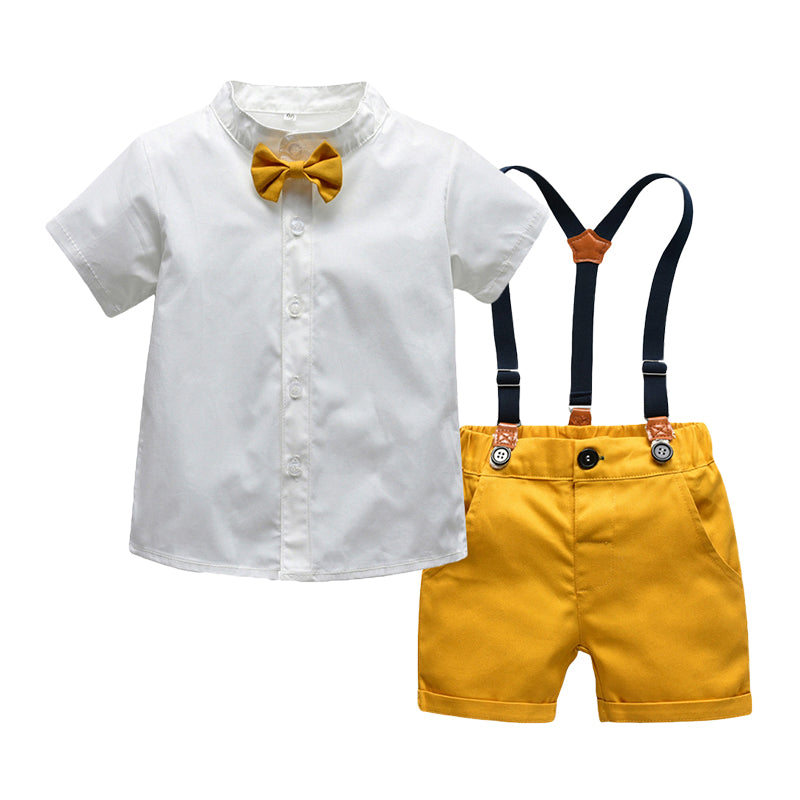 2 Pieces Set Baby Kid Big Kid Boys Striped Bow Shirts And Solid Color Rompers Wholesale 220302254