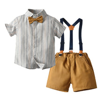 Load image into Gallery viewer, 2 Pieces Set Baby Kid Big Kid Boys Striped Bow Shirts And Solid Color Rompers Wholesale 220302254

