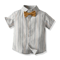 Load image into Gallery viewer, 2 Pieces Set Baby Kid Big Kid Boys Striped Bow Shirts And Solid Color Rompers Wholesale 220302254
