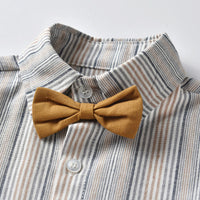 Load image into Gallery viewer, 2 Pieces Set Baby Kid Big Kid Boys Striped Bow Shirts And Solid Color Rompers Wholesale 220302254
