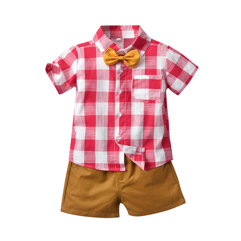 2 Pieces Set Baby Kid Boys Checked Bow Shirts And Shorts Wholesale 220302278