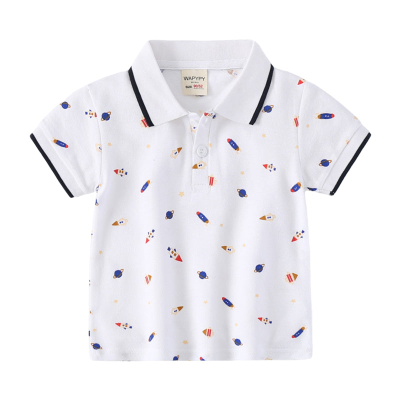 Baby Kid Boys Dinosaur Animals Plant Star Galaxy Expression Print Polo Shirts Wholesale 220302288
