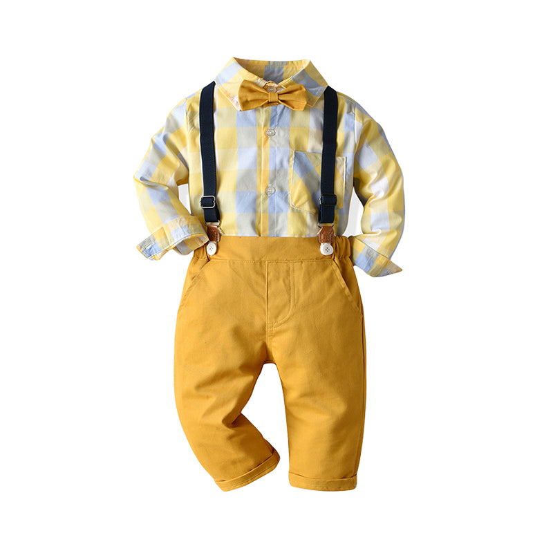 2 Pieces Set Baby Kid Boys Checked Bow Shirts And Solid Color Pants Shorts Wholesale 220302297