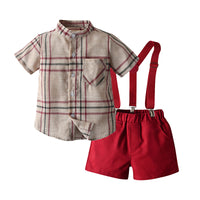 Load image into Gallery viewer, 2 Pieces Set Baby Kid Boys Checked Print Shirts And Solid Color Shorts Wholesale 220302298
