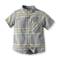 Load image into Gallery viewer, 2 Pieces Set Baby Kid Boys Checked Print Shirts And Solid Color Shorts Wholesale 220302298
