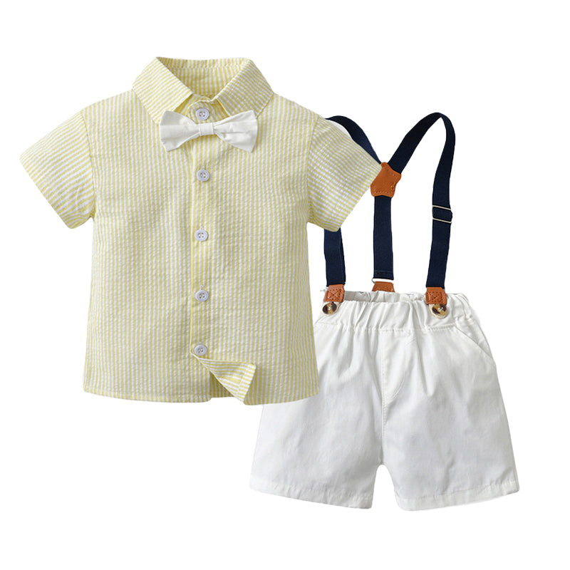 2 Pieces Set Baby Kid Boys Striped Bow Shirts And Solid Color Shorts Wholesale 220302306