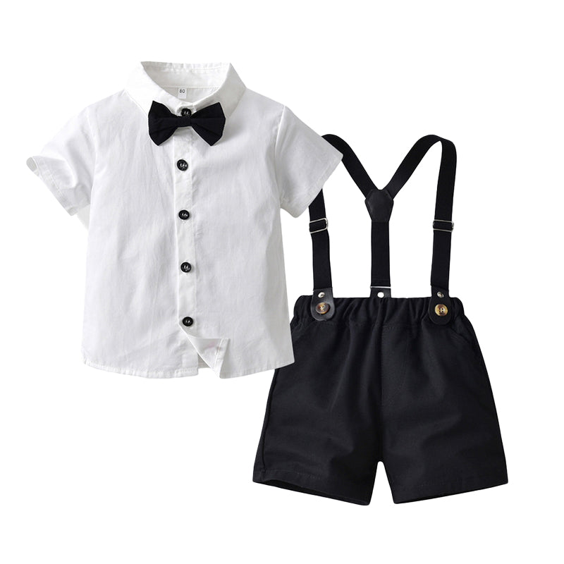 2 Pieces Set Baby Kid Boys Dressy Solid Color Bow Shirts And Rompers Wholesale 220302307