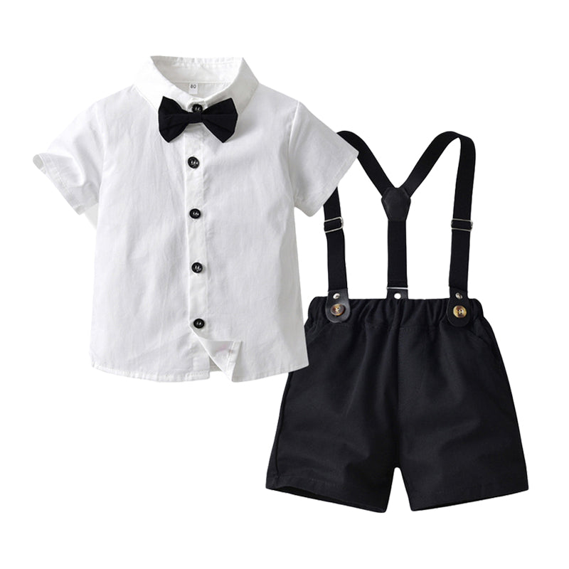 2 Pieces Set Baby Kid Boys Dressy Solid Color Bow Shirts And Rompers Wholesale 220302314