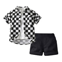 Load image into Gallery viewer, 3 Pieces Set Baby Kid Big Kid Boys Solid Color T-Shirts And Checked Shirts And Shorts Wholesale 220302333

