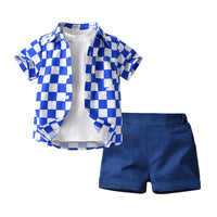 Load image into Gallery viewer, 3 Pieces Set Baby Kid Big Kid Boys Solid Color T-Shirts And Checked Shirts And Shorts Wholesale 220302333
