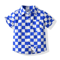 Load image into Gallery viewer, 3 Pieces Set Baby Kid Big Kid Boys Solid Color T-Shirts And Checked Shirts And Shorts Wholesale 220302333
