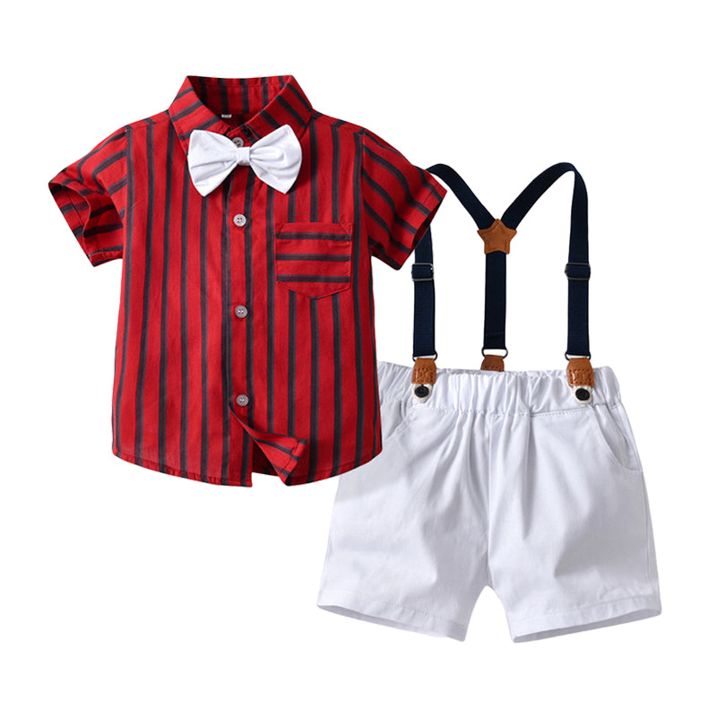 2 Pieces Set Baby Kid Boys Striped Bow Shirts And Solid Color Rompers Wholesale 220302337