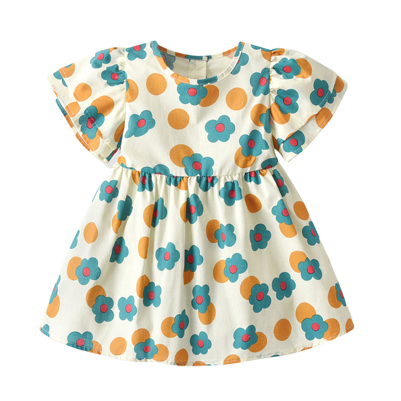 Baby Kid Girls Flower Print Dresses Wholesale 220302341