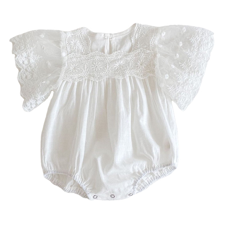 Baby Girls Solid Color Flower Embroidered Rompers Wholesale 220302343