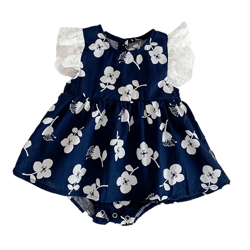 Baby Girls Flower Print Rompers Wholesale 220302346