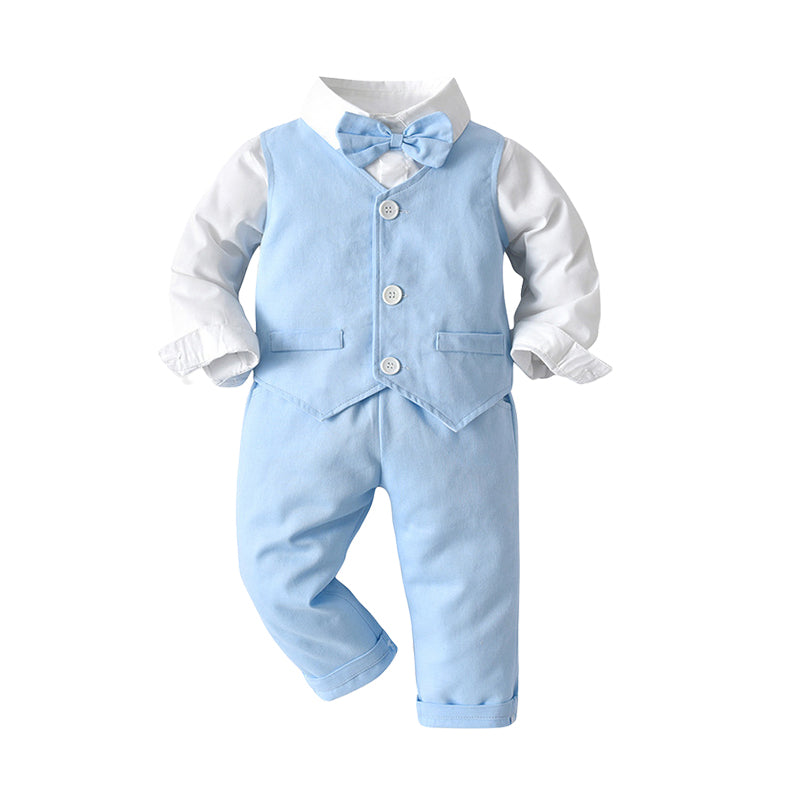 3 Pieces Set Baby Kid Boys Bow Shirts Solid Color Vests Waistcoats And Pants Wholesale 220302360