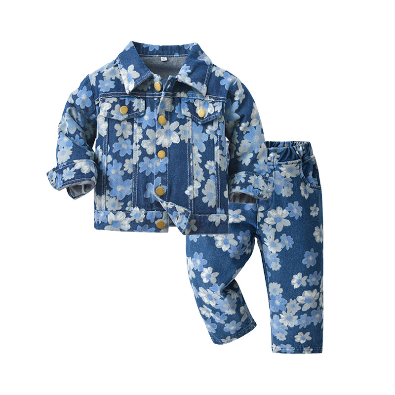 2 Pieces Set Baby Kid Girls Flower Cartoon Print Jackets Outwears And Pants Wholesale 220302390
