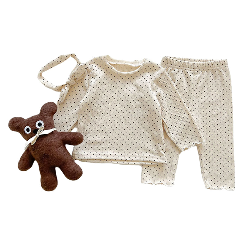 2 Pieces Set Baby Kid Girls Polka dots Tops And Pants Sleepwears Wholesale 220302391