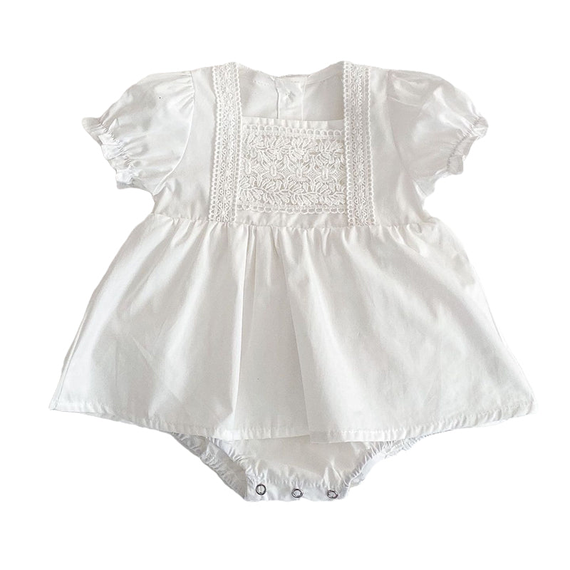 Baby Girls Solid Color Lace Rompers Wholesale 220302411
